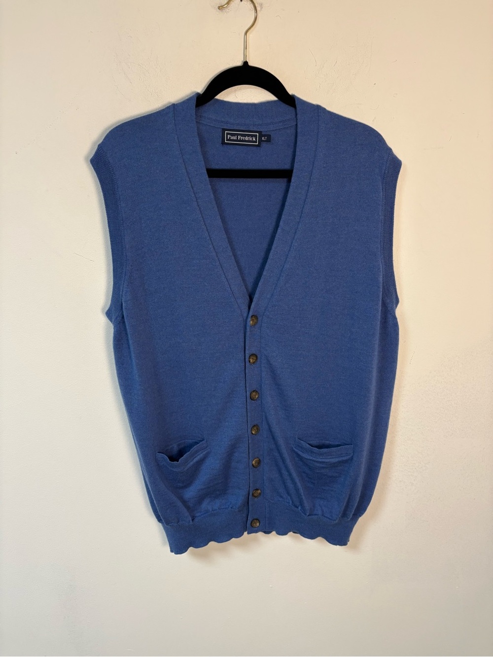 Paul Fredrick Steel Blue Sleeveless Button Cardigan Vest Merino Wool XLT